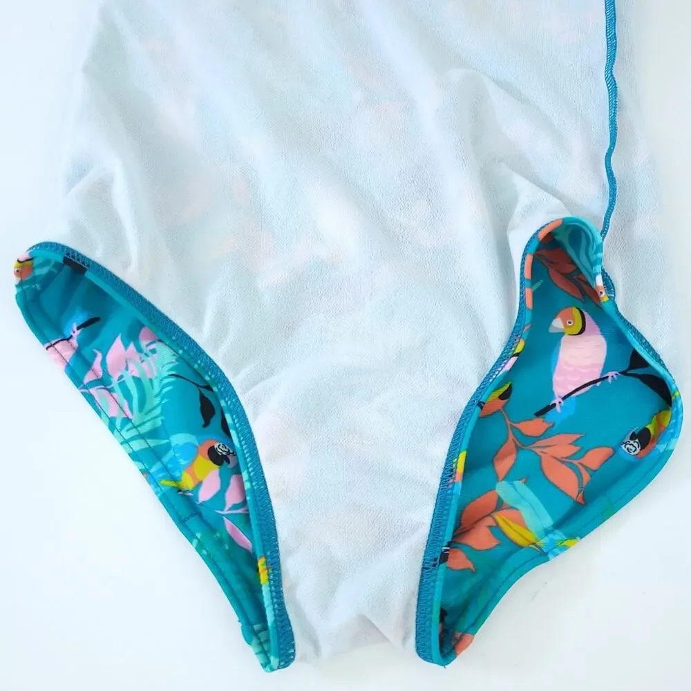 Speedo Girls Bathing Suit One Piece Tropical Toucan Birds Racerback Thin Staps